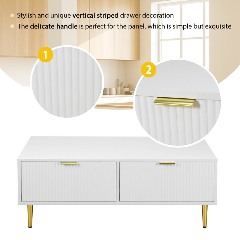 Table Basse Moderne Blanche avec Rangement - Pieds et Poignées Dorés STRUX COFFEE TABLE WHITE