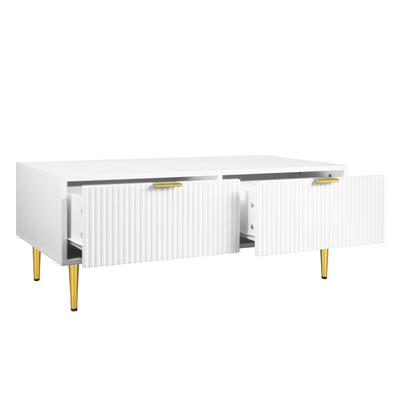 Table Basse Moderne Blanche avec Rangement - Pieds et Poignées Dorés STRUX COFFEE TABLE WHITE