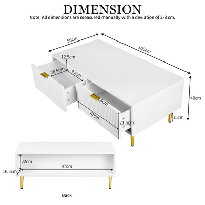 Table Basse Moderne Blanche avec Rangement - Pieds et Poignées Dorés STRUX COFFEE TABLE WHITE