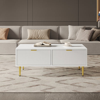 Table Basse Moderne Blanche avec Rangement - Pieds et Poignées Dorés STRUX COFFEE TABLE WHITE