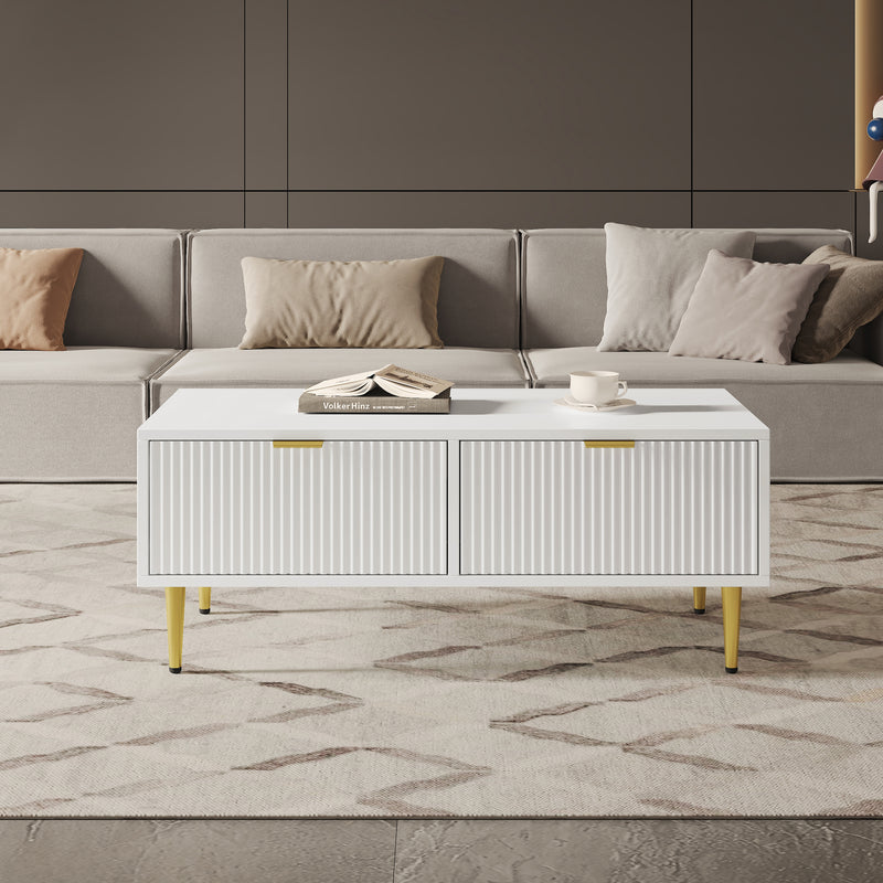 Table Basse Moderne Blanche avec Rangement - Pieds et Poignées Dorés STRUX COFFEE TABLE WHITE