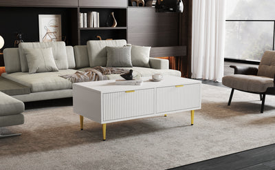 Table Basse Moderne Blanche avec Rangement - Pieds et Poignées Dorés STRUX COFFEE TABLE WHITE