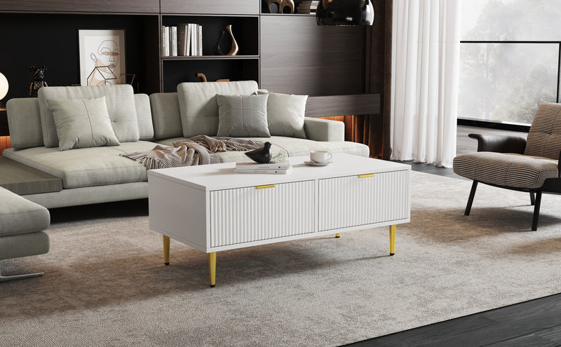 Table Basse Moderne Blanche avec Rangement - Pieds et Poignées Dorés STRUX COFFEE TABLE WHITE