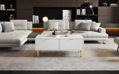 Table Basse Moderne Blanche avec Rangement - Pieds et Poignées Dorés STRUX COFFEE TABLE WHITE
