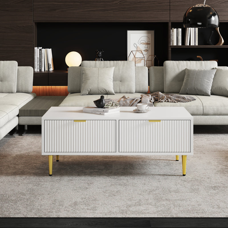 Table Basse Moderne Blanche avec Rangement - Pieds et Poignées Dorés STRUX COFFEE TABLE WHITE