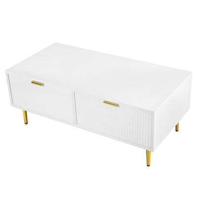 Table Basse Moderne Blanche avec Rangement - Pieds et Poignées Dorés STRUX COFFEE TABLE WHITE