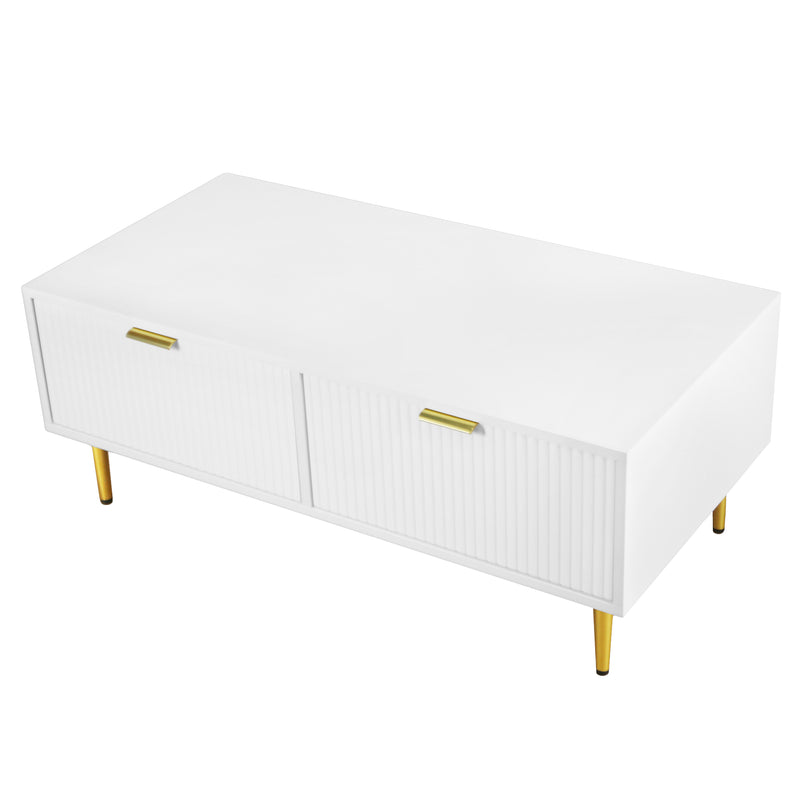 Table Basse Moderne Blanche avec Rangement - Pieds et Poignées Dorés STRUX COFFEE TABLE WHITE