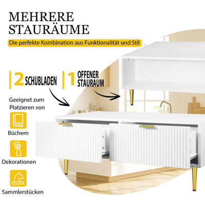 Table Basse Moderne Blanche avec Rangement - Pieds et Poignées Dorés STRUX COFFEE TABLE WHITE