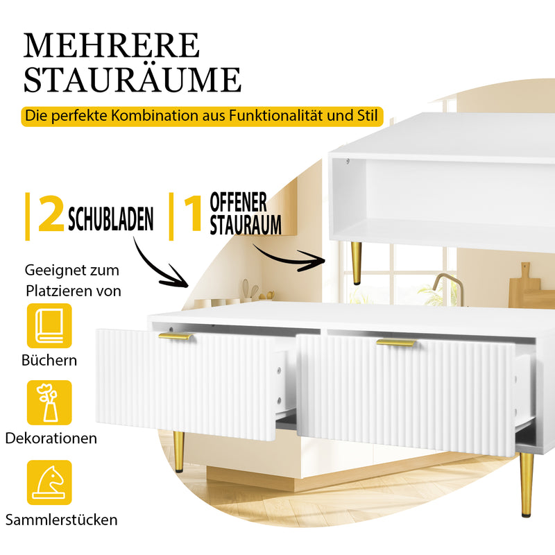 Table Basse Moderne Blanche avec Rangement - Pieds et Poignées Dorés STRUX COFFEE TABLE WHITE