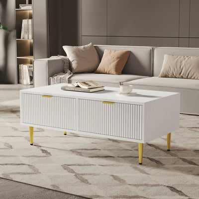 Table Basse Moderne Blanche avec Rangement - Pieds et Poignées Dorés STRUX COFFEE TABLE WHITE