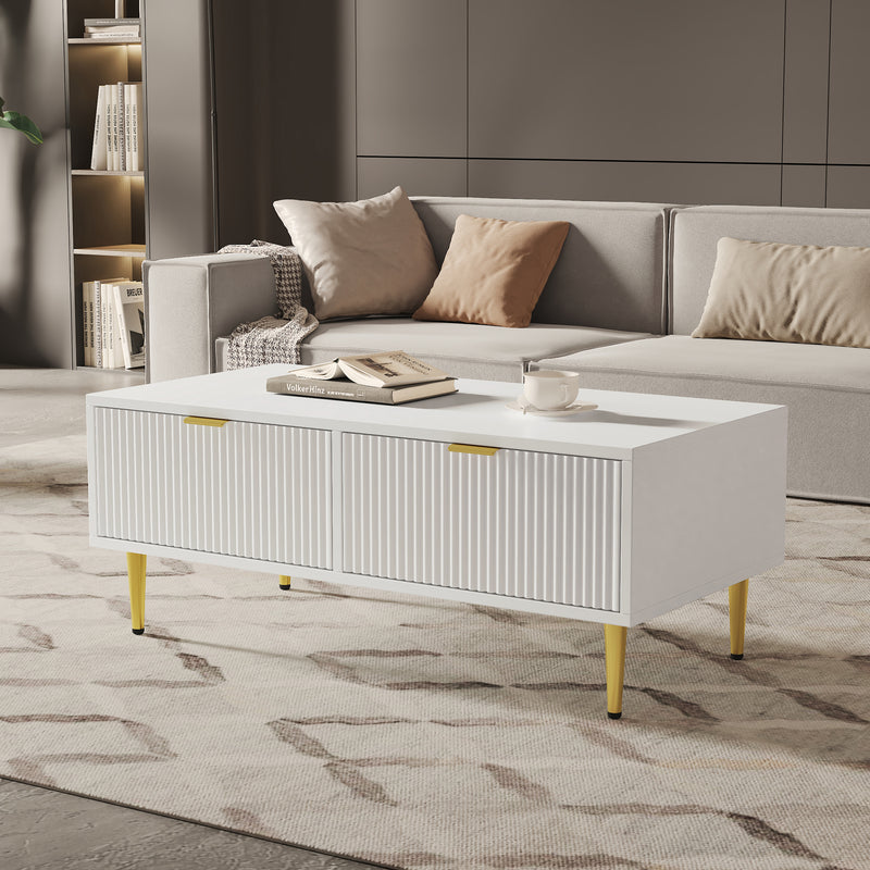 Table Basse Moderne Blanche avec Rangement - Pieds et Poignées Dorés STRUX COFFEE TABLE WHITE