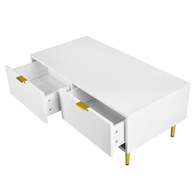 Table Basse Moderne Blanche avec Rangement - Pieds et Poignées Dorés STRUX COFFEE TABLE WHITE