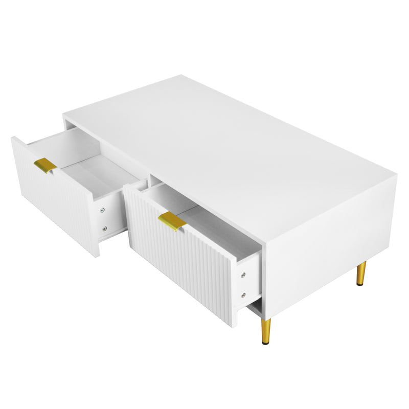 Table Basse Moderne Blanche avec Rangement - Pieds et Poignées Dorés STRUX COFFEE TABLE WHITE