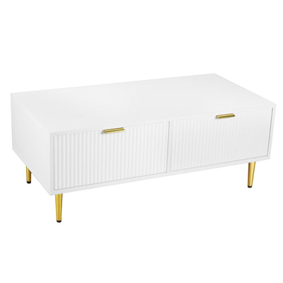 Table Basse Moderne Blanche avec Rangement - Pieds et Poignées Dorés STRUX COFFEE TABLE WHITE