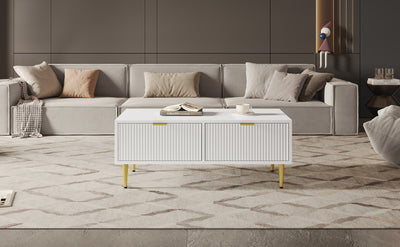 Table Basse Moderne Blanche avec Rangement - Pieds et Poignées Dorés STRUX COFFEE TABLE WHITE