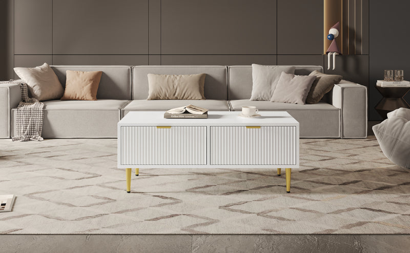 Table Basse Moderne Blanche avec Rangement - Pieds et Poignées Dorés STRUX COFFEE TABLE WHITE