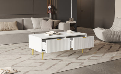 Table Basse Moderne Blanche avec Rangement - Pieds et Poignées Dorés STRUX COFFEE TABLE WHITE