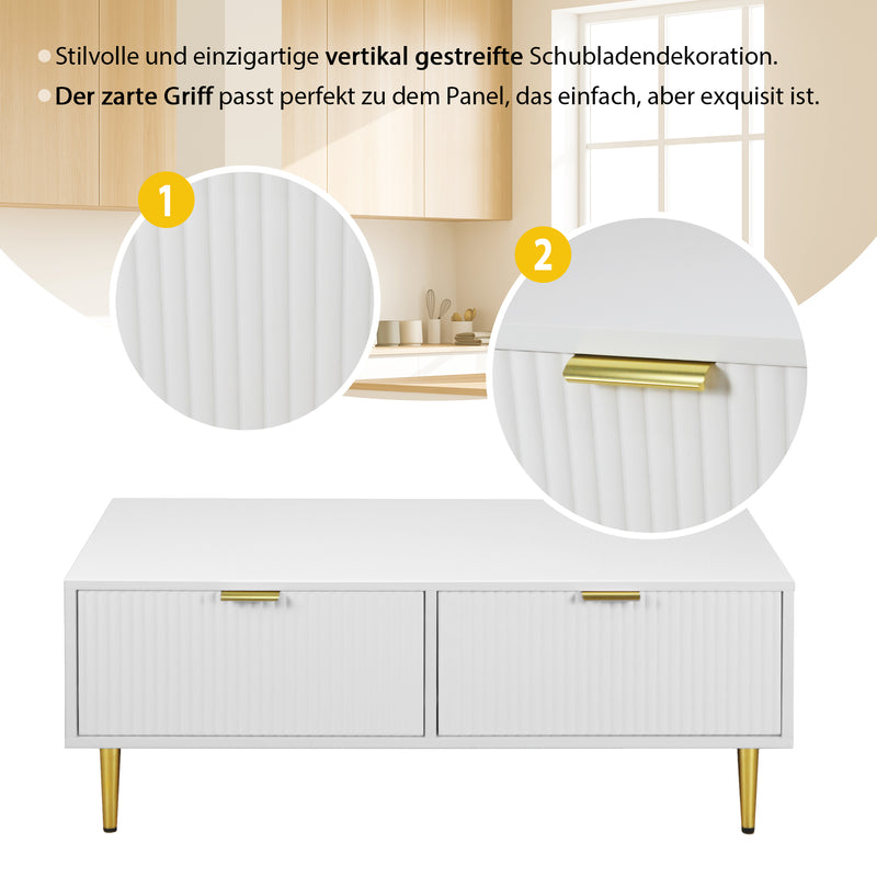 Table Basse Moderne Blanche avec Rangement - Pieds et Poignées Dorés STRUX COFFEE TABLE WHITE