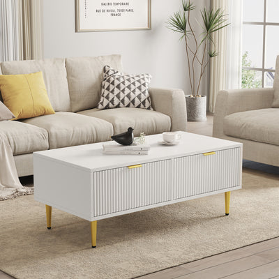 Table Basse Moderne Blanche avec Rangement - Pieds et Poignées Dorés STRUX COFFEE TABLE WHITE
