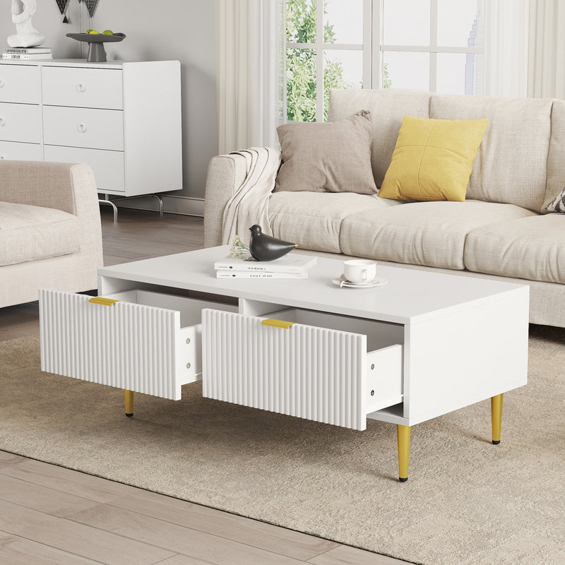 Table Basse Moderne Blanche avec Rangement - Pieds et Poignées Dorés STRUX COFFEE TABLE WHITE