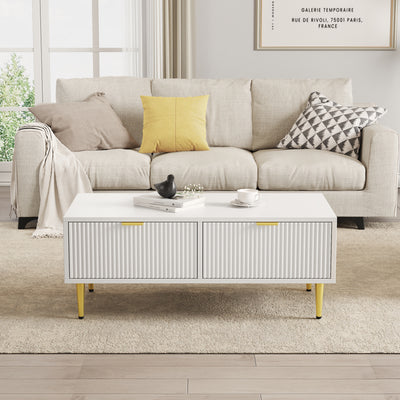 Table Basse Moderne Blanche avec Rangement - Pieds et Poignées Dorés STRUX COFFEE TABLE WHITE
