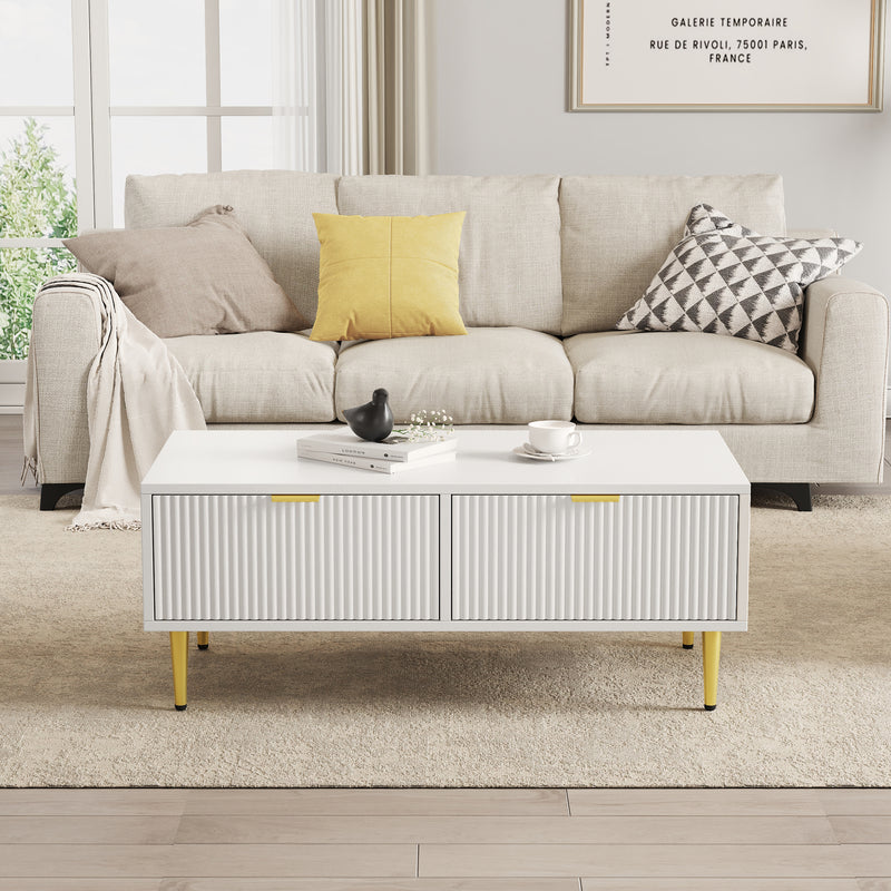 Table Basse Moderne Blanche avec Rangement - Pieds et Poignées Dorés STRUX COFFEE TABLE WHITE