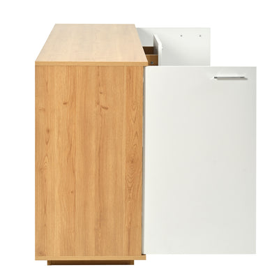 Buffet Moderne Bicolore Bois Naturel et Blanc avec LED Multicolores, Rangement Ajustable et 4 Tiroirs STUD