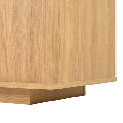 Buffet Moderne Bicolore Bois Naturel et Blanc avec LED Multicolores, Rangement Ajustable et 4 Tiroirs STUD