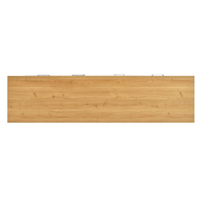 Buffet Moderne Bicolore Bois Naturel et Blanc avec LED Multicolores, Rangement Ajustable et 4 Tiroirs STUD