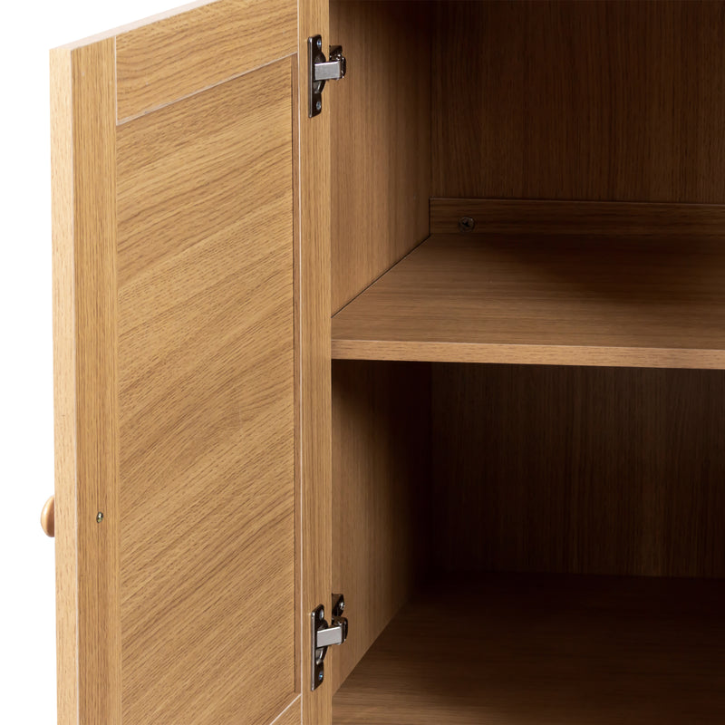 Buffet en Bois Naturel avec 4 Tiroirs et Porte Aspect Rotin - Idéal pour Robot Aspirateur THRACZETS