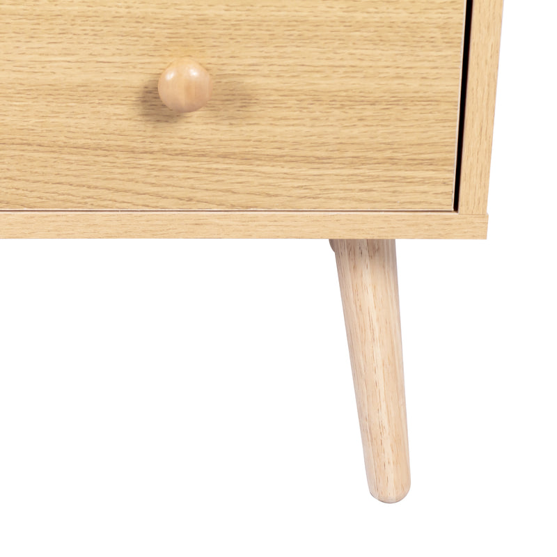 Buffet en Bois Naturel avec 4 Tiroirs et Porte Aspect Rotin - Idéal pour Robot Aspirateur THRACZETS