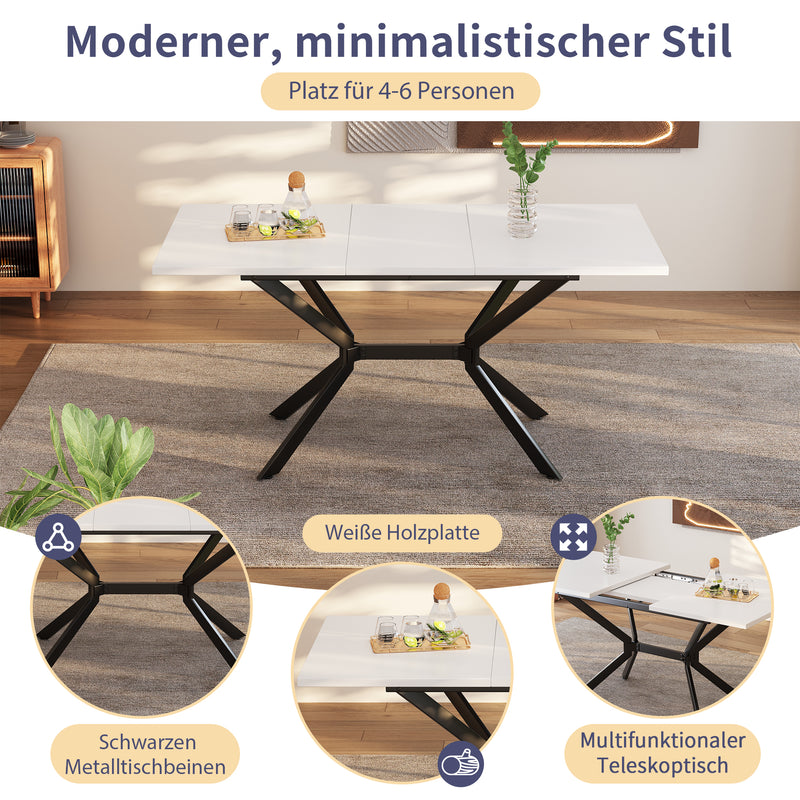 Table de Salle à Manger Extensible Blanche et Métal avec Plateau MDF Durable (120-160cm) THRIVVOILS