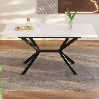 Table de Salle à Manger Extensible Blanche et Métal avec Plateau MDF Durable (120-160cm) THRIVVOILS