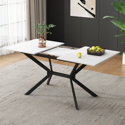 Table de Salle à Manger Extensible Blanche et Métal avec Plateau MDF Durable (120-160cm) THRIVVOILS
