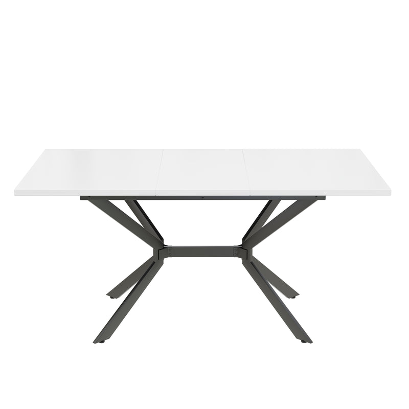 Table de Salle à Manger Extensible Blanche et Métal avec Plateau MDF Durable (120-160cm) THRIVVOILS