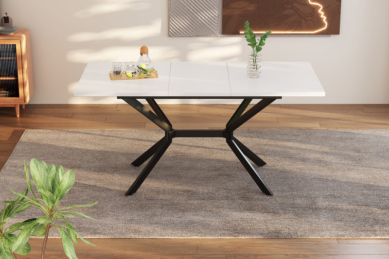Table de Salle à Manger Extensible Blanche et Métal avec Plateau MDF Durable (120-160cm) THRIVVOILS