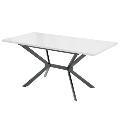 Table de Salle à Manger Extensible Blanche et Métal avec Plateau MDF Durable (120-160cm) THRIVVOILS