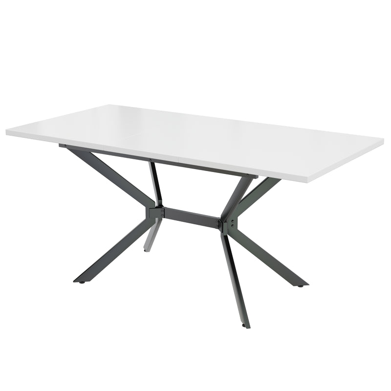 Table de Salle à Manger Extensible Blanche et Métal avec Plateau MDF Durable (120-160cm) THRIVVOILS