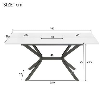 Table de Salle à Manger Extensible Blanche et Métal avec Plateau MDF Durable (120-160cm) THRIVVOILS