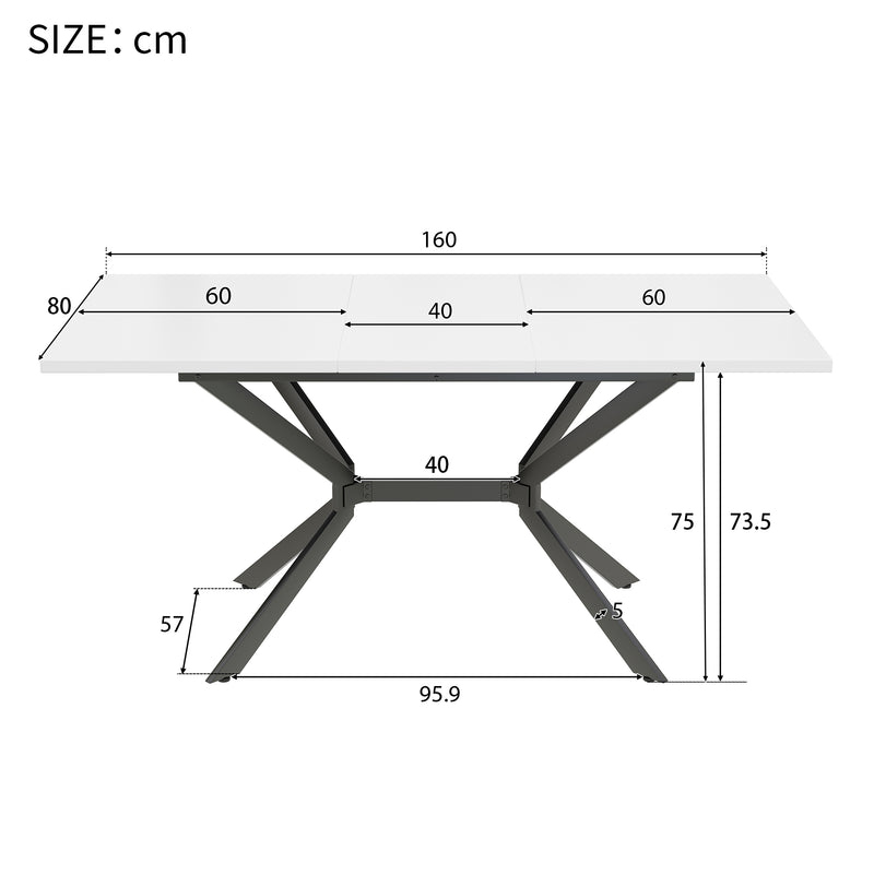 Table de Salle à Manger Extensible Blanche et Métal avec Plateau MDF Durable (120-160cm) THRIVVOILS