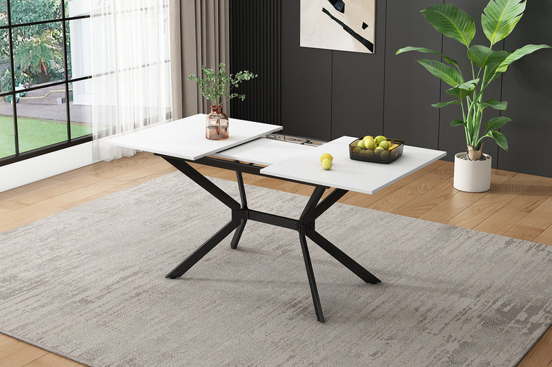 Table de Salle à Manger Extensible Blanche et Métal avec Plateau MDF Durable (120-160cm) THRIVVOILS