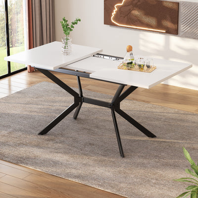 Table de Salle à Manger Extensible Blanche et Métal avec Plateau MDF Durable (120-160cm) THRIVVOILS