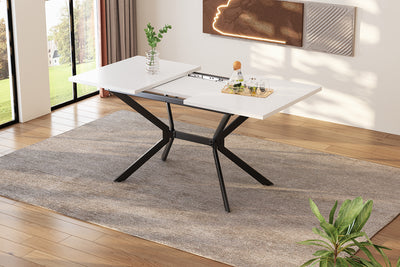 Table de Salle à Manger Extensible Blanche et Métal avec Plateau MDF Durable (120-160cm) THRIVVOILS