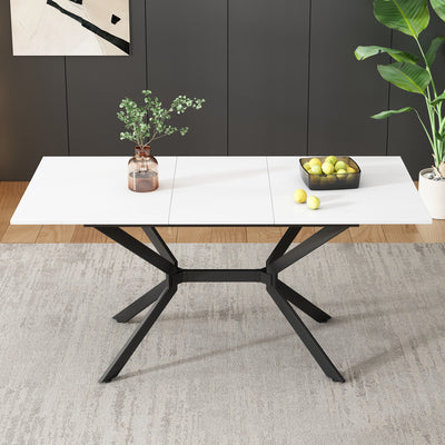 Table de Salle à Manger Extensible Blanche et Métal avec Plateau MDF Durable (120-160cm) THRIVVOILS