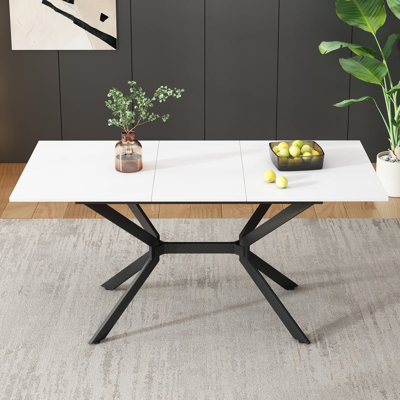 Table de Salle à Manger Extensible Blanche et Métal avec Plateau MDF Durable (120-160cm) THRIVVOILS