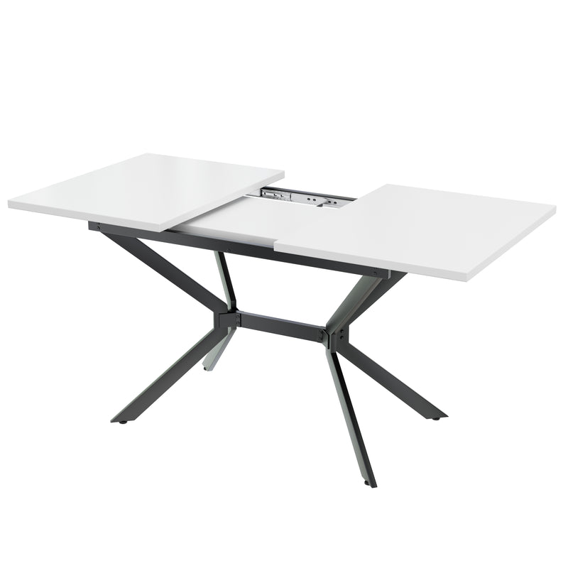 Table de Salle à Manger Extensible Blanche et Métal avec Plateau MDF Durable (120-160cm) THRIVVOILS