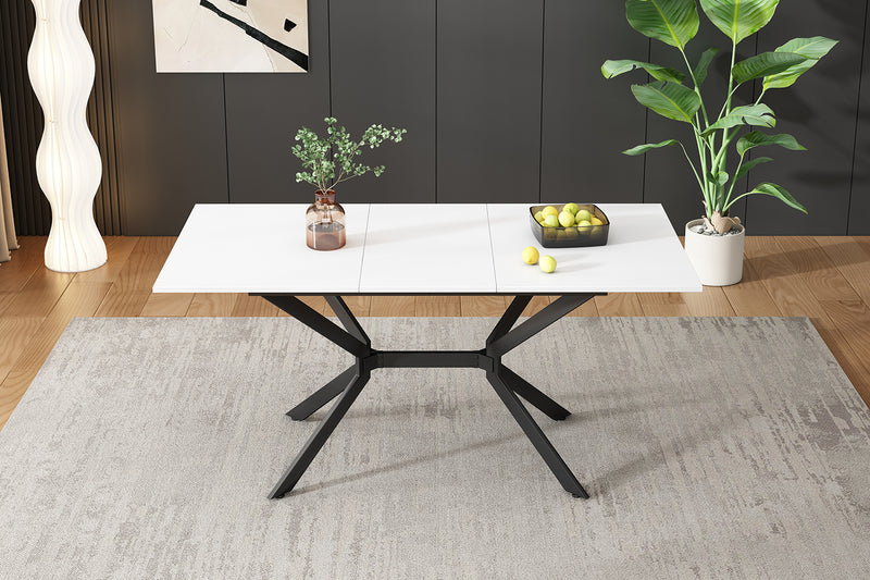 Table de Salle à Manger Extensible Blanche et Métal avec Plateau MDF Durable (120-160cm) THRIVVOILS