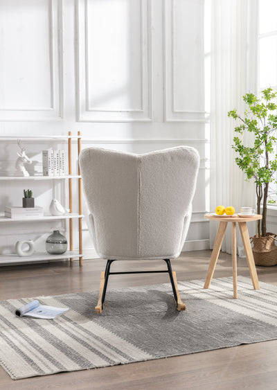 Fauteuil à Bascule Teddy Blanc Moderne et Confortable avec Base en Bois Massif et Cadre Métallique (80x70x95cm) THROKUTS TEDDY WHITE.