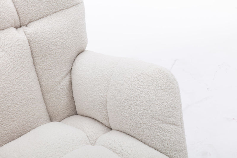 Fauteuil à Bascule Teddy Blanc Moderne et Confortable avec Base en Bois Massif et Cadre Métallique (80x70x95cm) THROKUTS TEDDY WHITE.