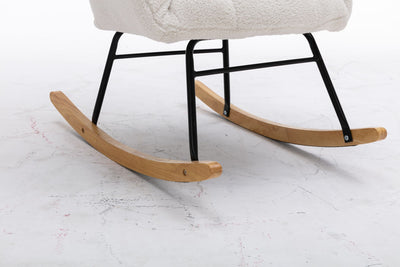 Fauteuil à Bascule Teddy Blanc Moderne et Confortable avec Base en Bois Massif et Cadre Métallique (80x70x95cm) THROKUTS TEDDY WHITE.